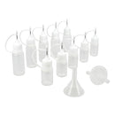 Lot de 5 bidons plastique de précision 5 ml + 5 bidons 10 ml + 2 entonnoirs pour application de la teinture pour cuir