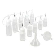 Lot de 5 bidons plastique de précision 5 ml + 5 bidons 10 ml + 2 entonnoirs pour application de la teinture pour cuir
