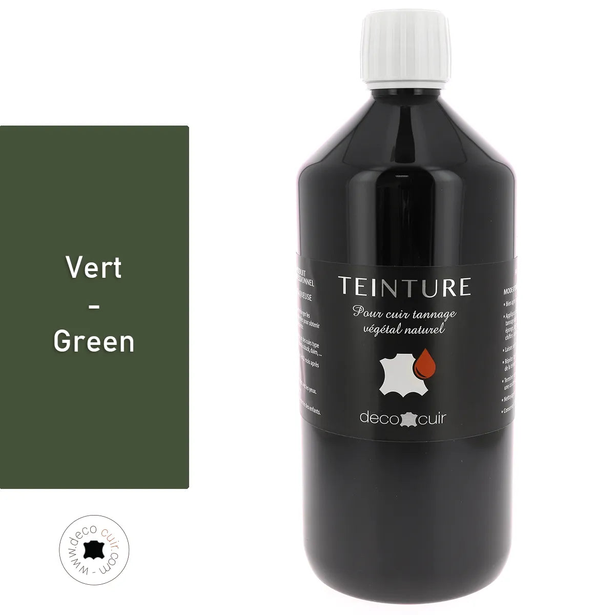 Teinture pour cuir verte, marque Deco Cuir, bidon de 1 litre