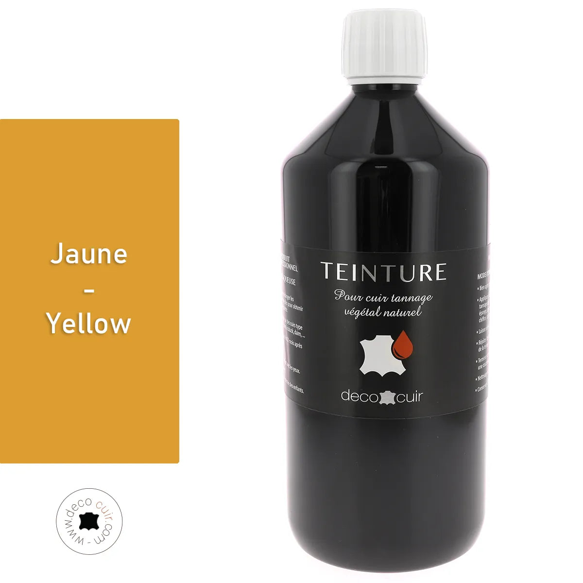Teinture à base aqueuse Deco Cuir Jaune pour cuir, bouteille d'1 litre, application facile