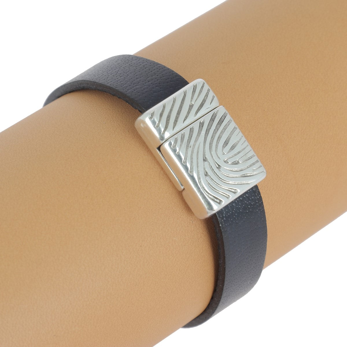 Fermoir bijou aimanté - ZÈBRE - Lacet plat - 10mm - Argent vieilli - Deco Cuir