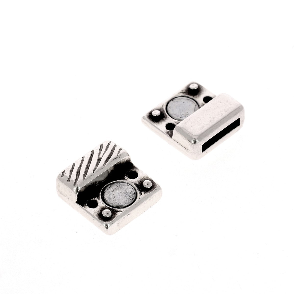 Fermoir bijou aimanté - Zèbre - Lacet plat - 10mm - Argent vieilli