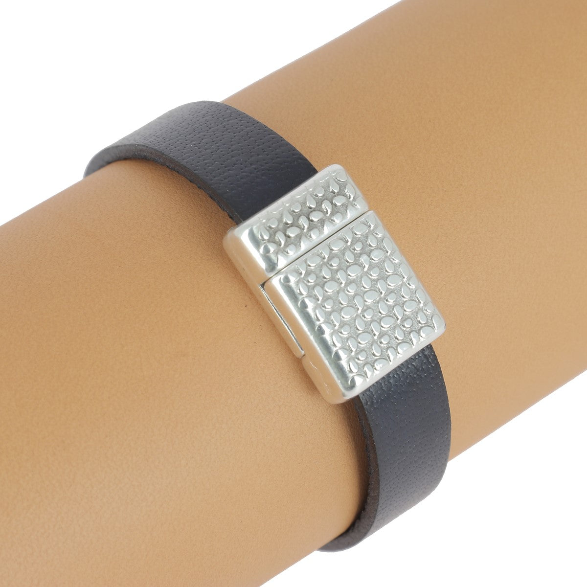 Fermoir bijou aimanté - FLEURS - Lacet plat de 10 mm - Argent vieilli - Deco Cuir