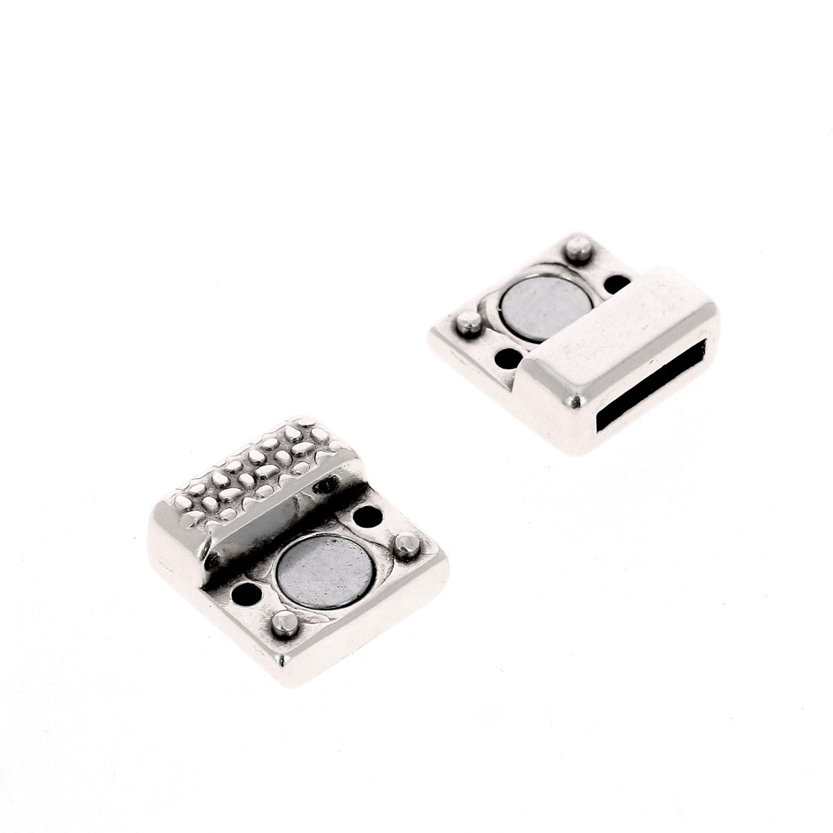 Fermoir bijou aimanté - Fleurs - Lacet plat de 10 mm - Argent vieilli