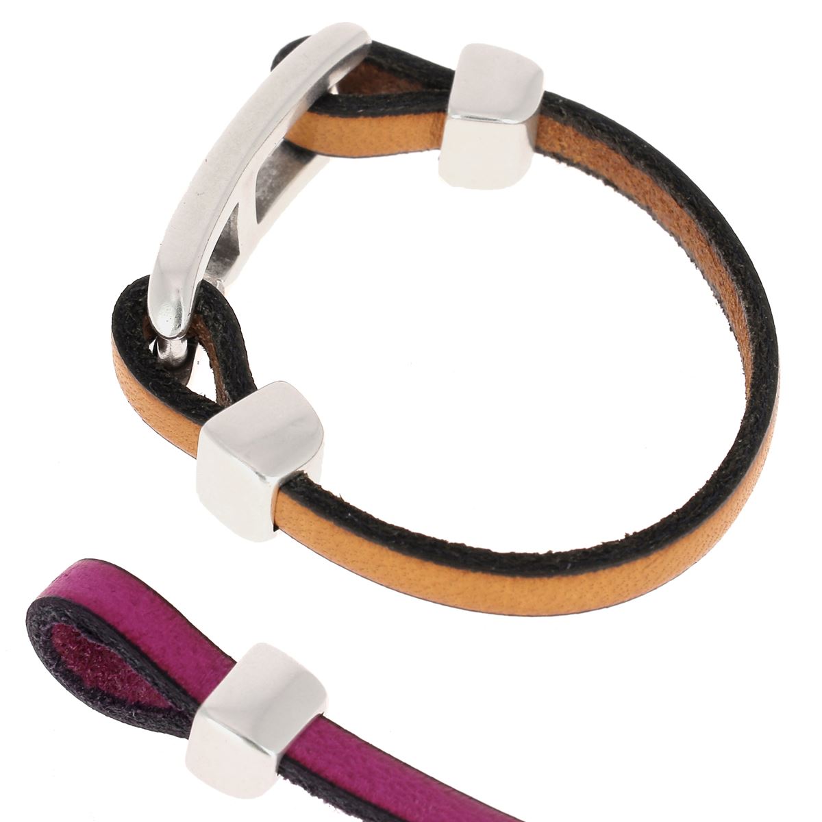 Bracelet en cuir - Lanière de 5 mm avec embouts bloquants et fermoir crochet