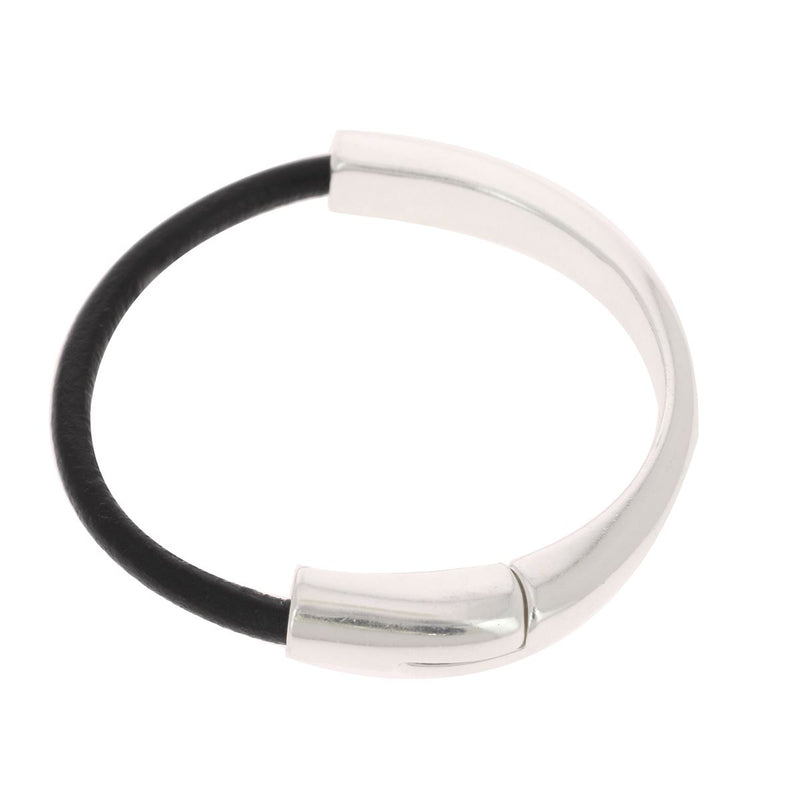 Bracelet en cuir - Demi-jonc en métal argenté avec lacet en cuir 5 mm