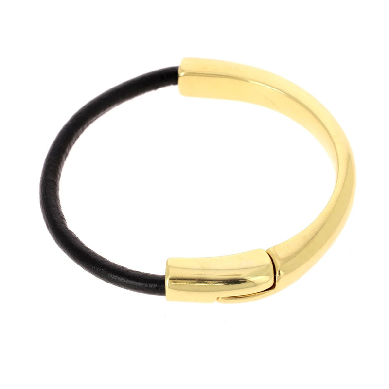 Bracelet en cuir - Demi-jonc en métal doré avec lacet en cuir 5 mm