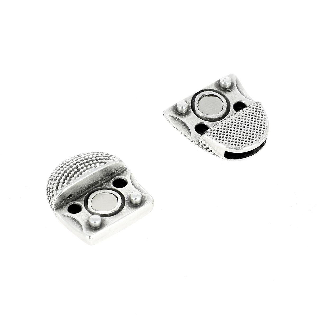 Fermoir bijou aimanté - OVALE À POINTS - Lacet plat 10mm - ARGENT VIEILLI