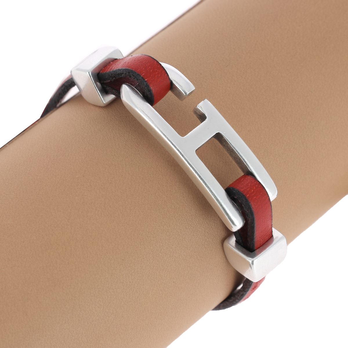 Bracelet en cuir - Lacet 5 mm avec fermoir crochet et embouts bloquant - Finition argent bijoux