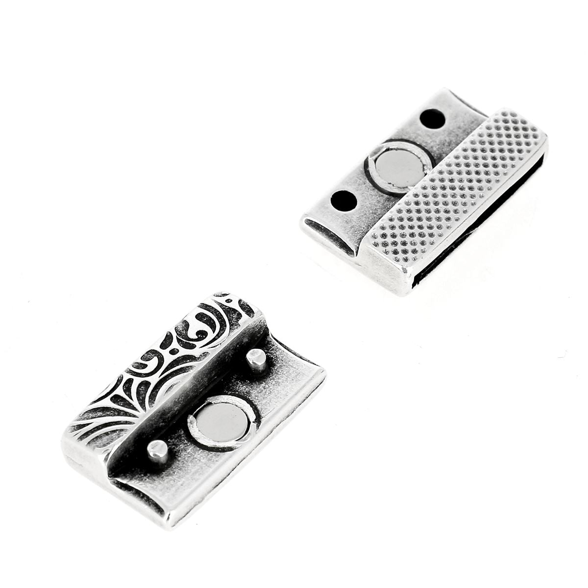 Fermoir bijou aimanté - FLORAL - Lacet plat 20mm - ARGENT VIEILLI