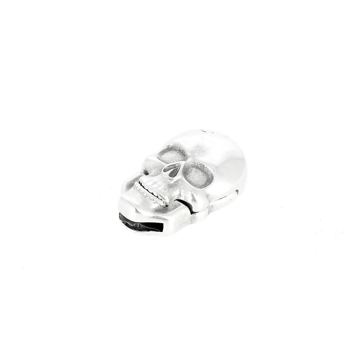 Fermoir bijou aimanté - TÊTE DE MORT - Lacet plat 10mm - ARGENT VIEILLI