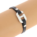 Bracelet en cuir - Lacet plat 5 mm avec Fermoir crochet - Argent vieilli 