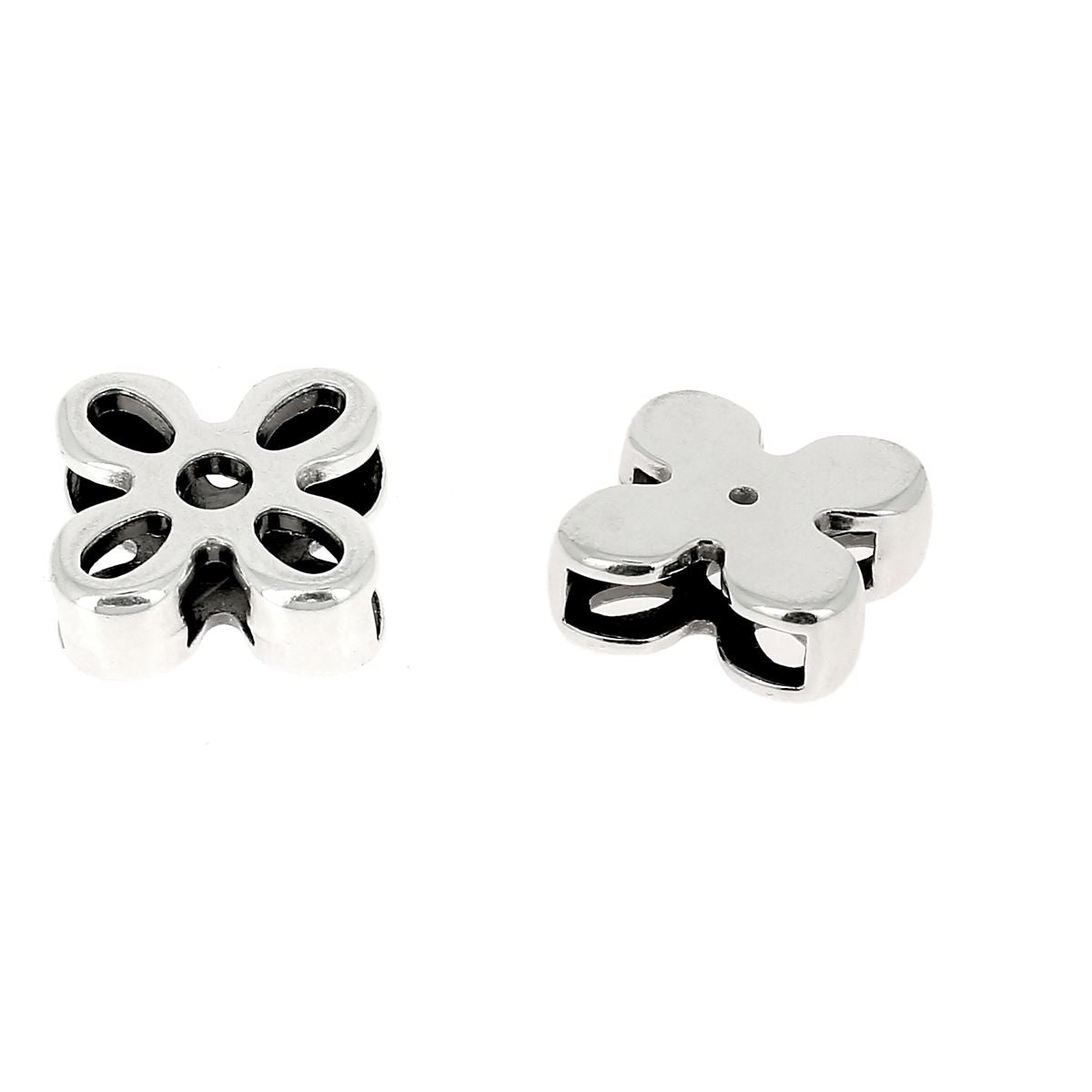 Perle coulissante fleur pour bracelet en cuir de 10 mm de large