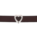 Perle passant coeur pour bracelet en cuir de 10 mm de large