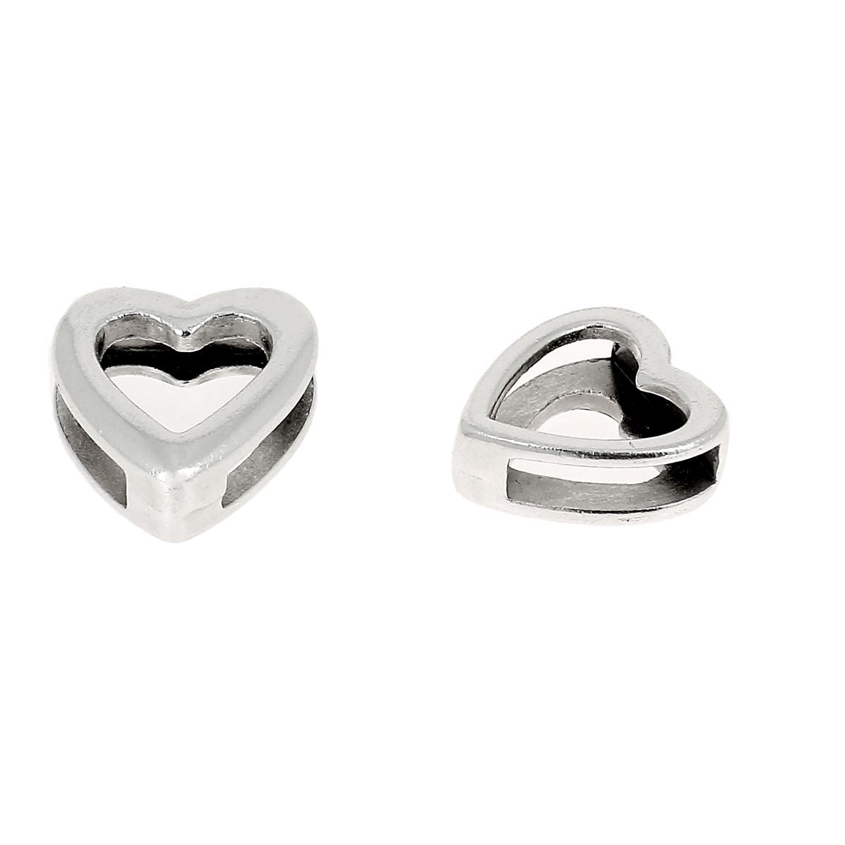 Perle coulissante cœur pour bracelet en cuir de 10 mm de large