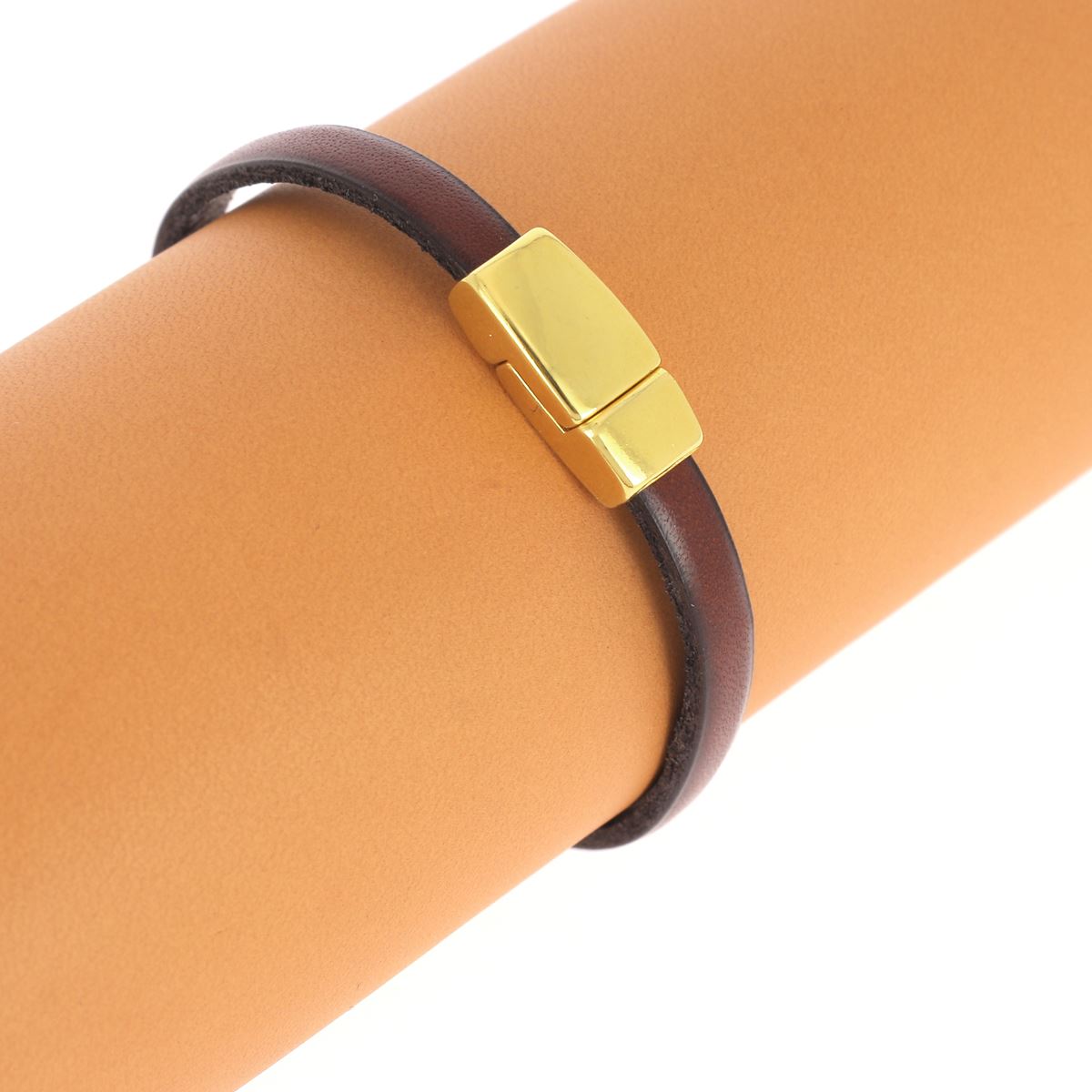 Fermoir bracelet magnétique - Lacet en cuir 5 mm - Or 24K