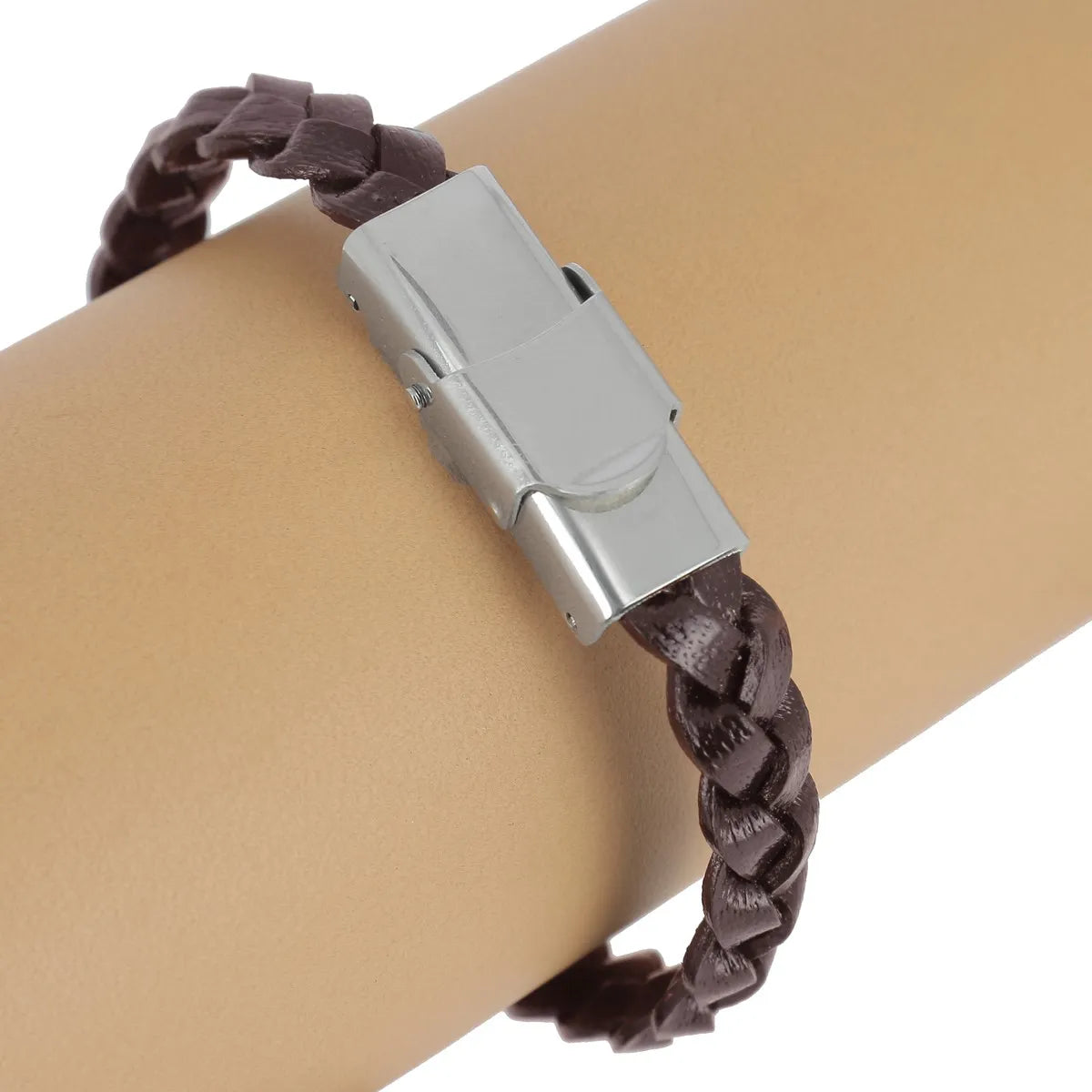 Bracelet DIY lacet tressé en cuir 8 mm et fermoir à clipser en inox