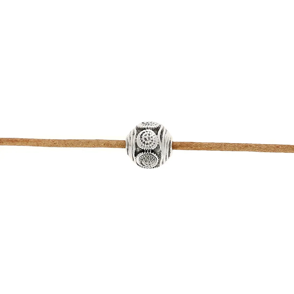 Perle passant ronde avec spirales décoratives pour lacet rond Ø 1,5mm - ARGENT VIEILLI