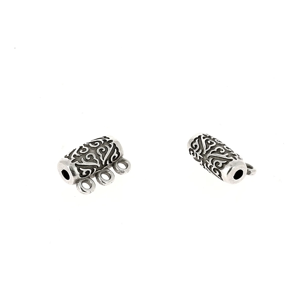 Perle passant allongée avec volutes en relief pour lacet rond Ø 2 mm - ARGENT VIEILLI