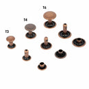 Rivets double calotte finition vieux cuivre pour assembler le cuir