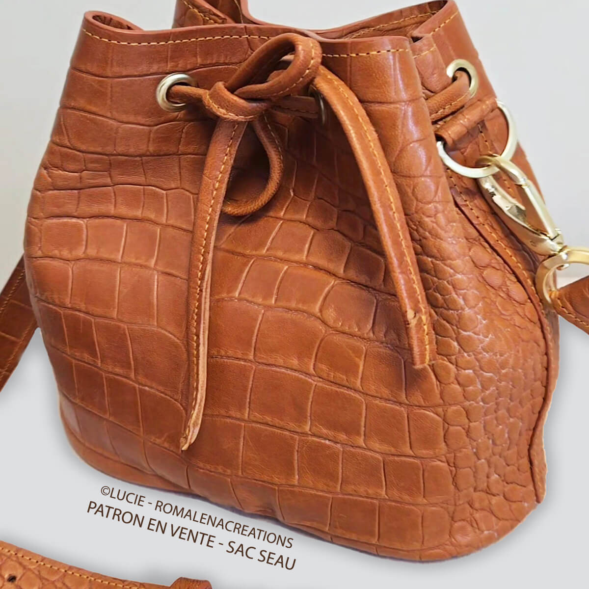 Peau entière de cuir de basane FRANCE imitation Crocodile - ANILINE - COGNAC BAF15 - Deco Cuir