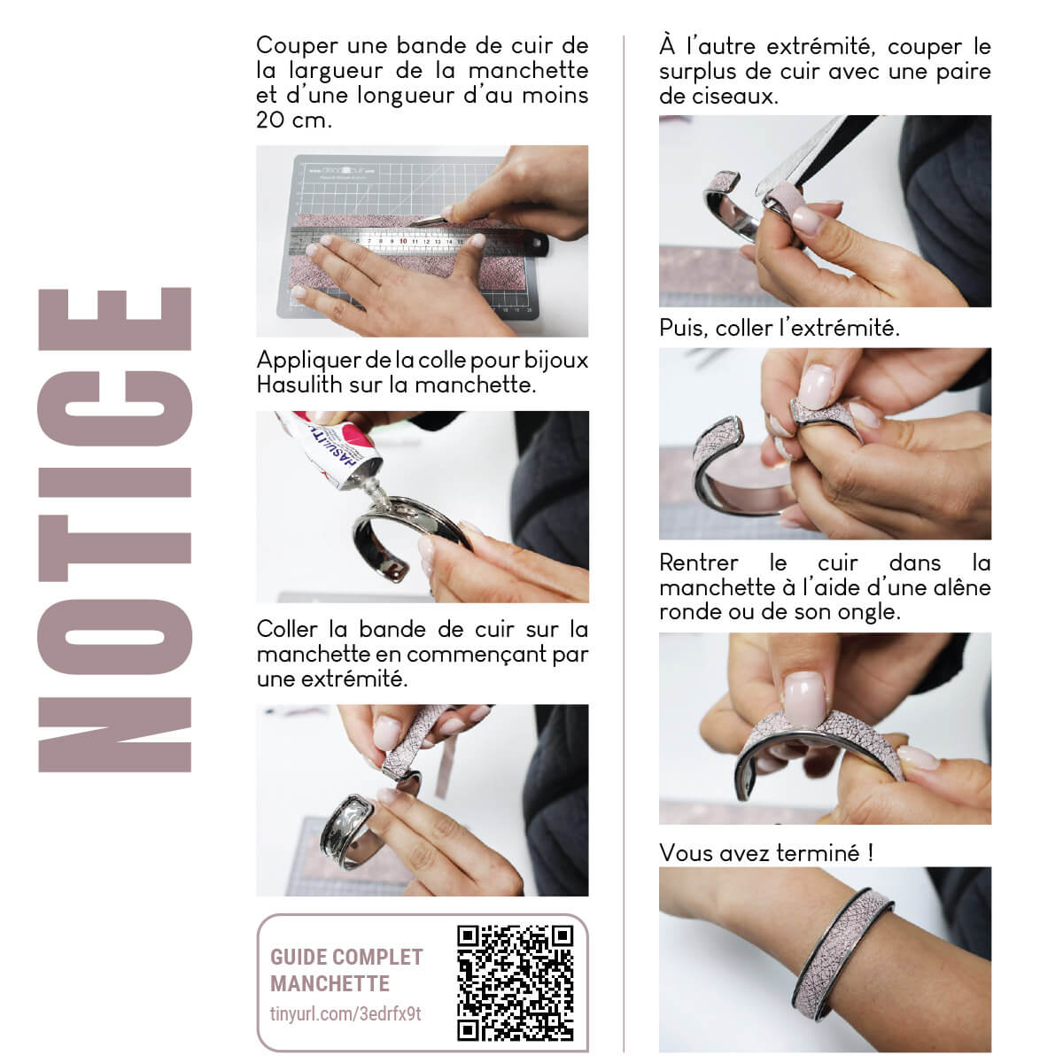 Bracelet manchette en laiton nickelé, accessoire de mode avec finition en cuir visible sur l'image.