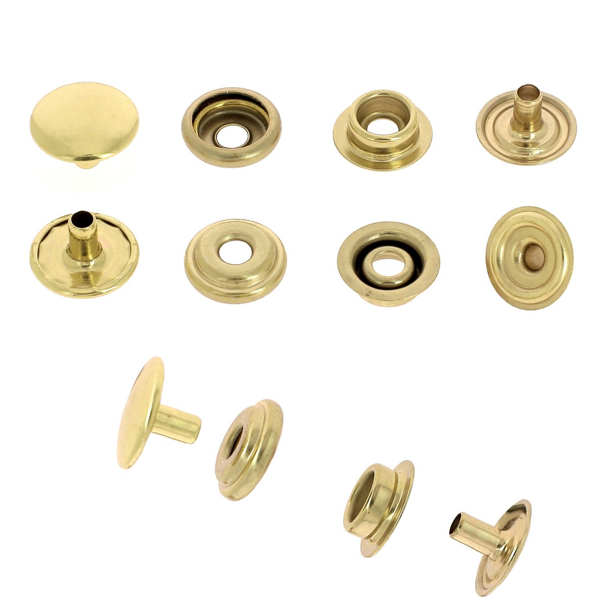 Bouton pression en acier, finition laiton - Line 24 : 15mm