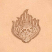 Outil Matoir 3D Ivan avec crâne en feu en métal, design détaillé, taille 23x26 mm, pour travaux créatifs et artistiques.