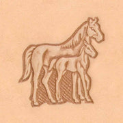 Outil Matoir 3D Tandy Leather représentant un cheval et son poulain, utilisé pour la sculpture en cuir.
