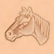 Outils Matoir 3D Tandy Leather représentant un cheval regard gauche, utilisé pour la sculpture et la gravure sur cuir.