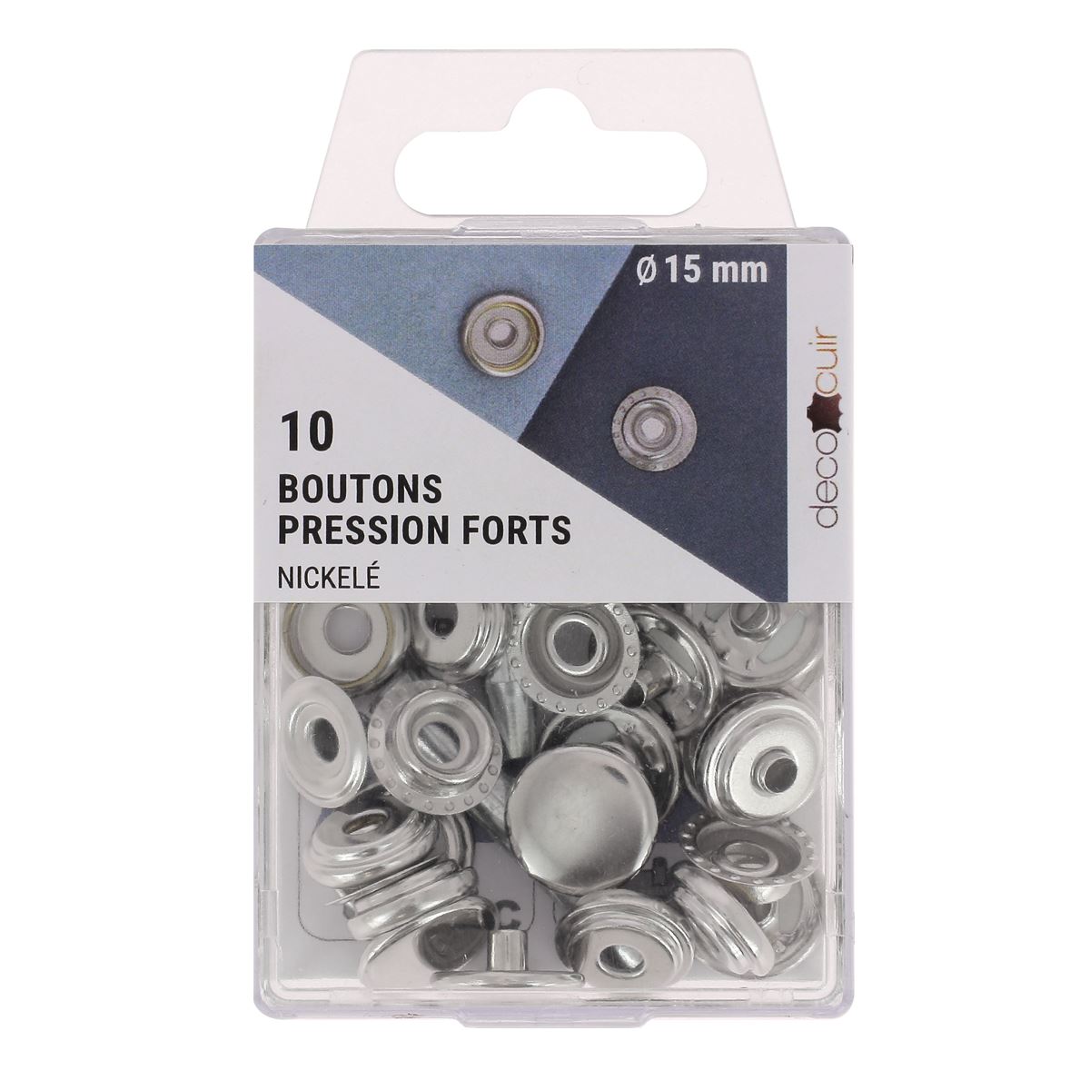 bouton pression fort nickelé 15mm + outil de pose