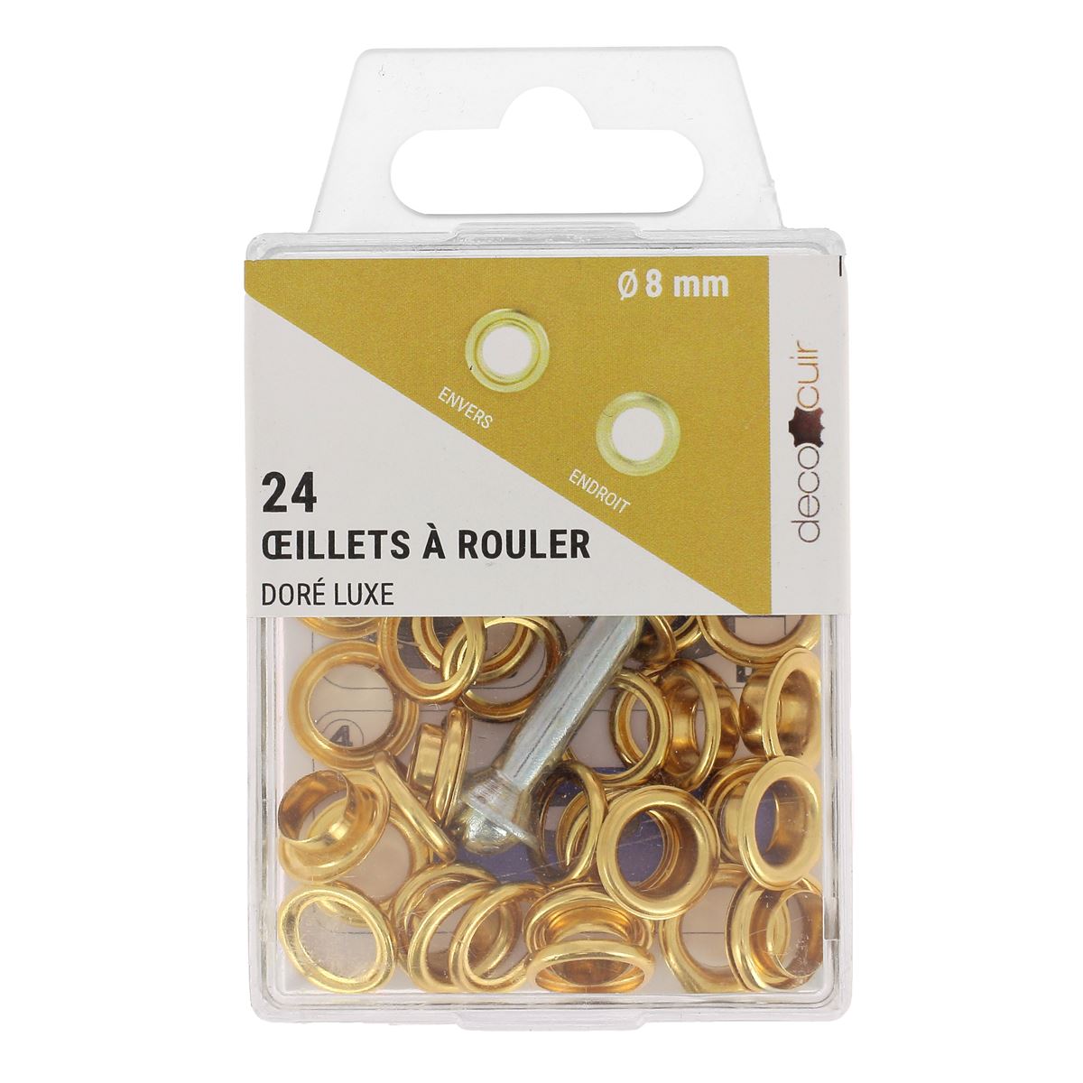 Kit Oeillets à rouler 8 mm dorés et outils de pose - Deco Cuir
