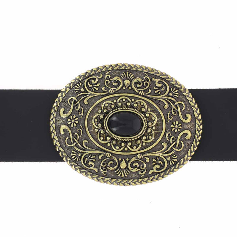 Belt buckle with black pearl - GAO - SATIN BRASS - 40mm