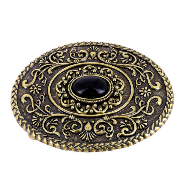Belt buckle with black pearl - GAO - SATIN BRASS - 40mm