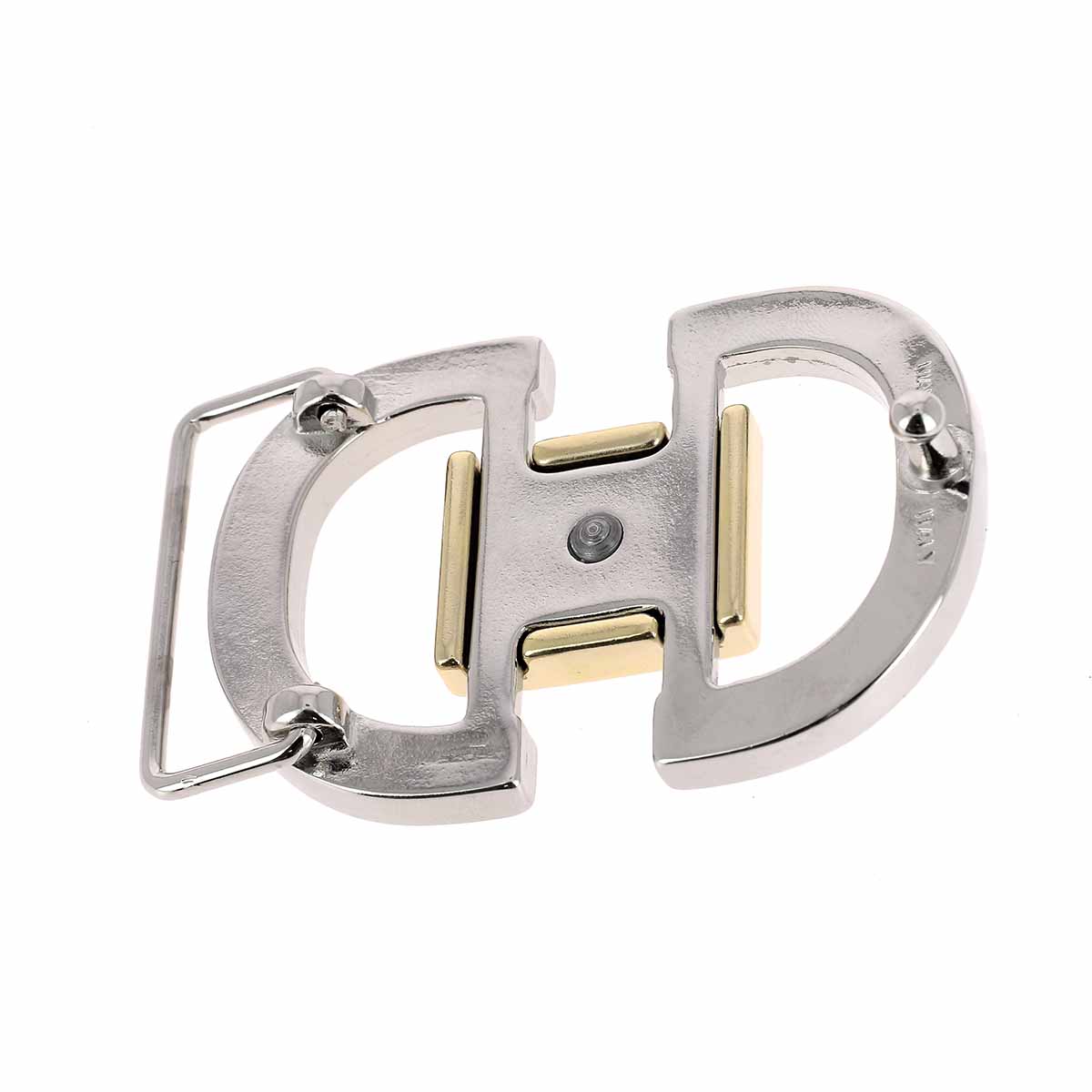 Boucle de ceinturon demi-ronds et pyramide - TIA - NICKELÉ ET DORÉ CLAIR - 40mm - Deco Cuir