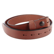 Lanière de ceinture en cuir pleine fleur marron avec boucle interchangeable, fabriquée par Deco Cuir, vue en gros plan.