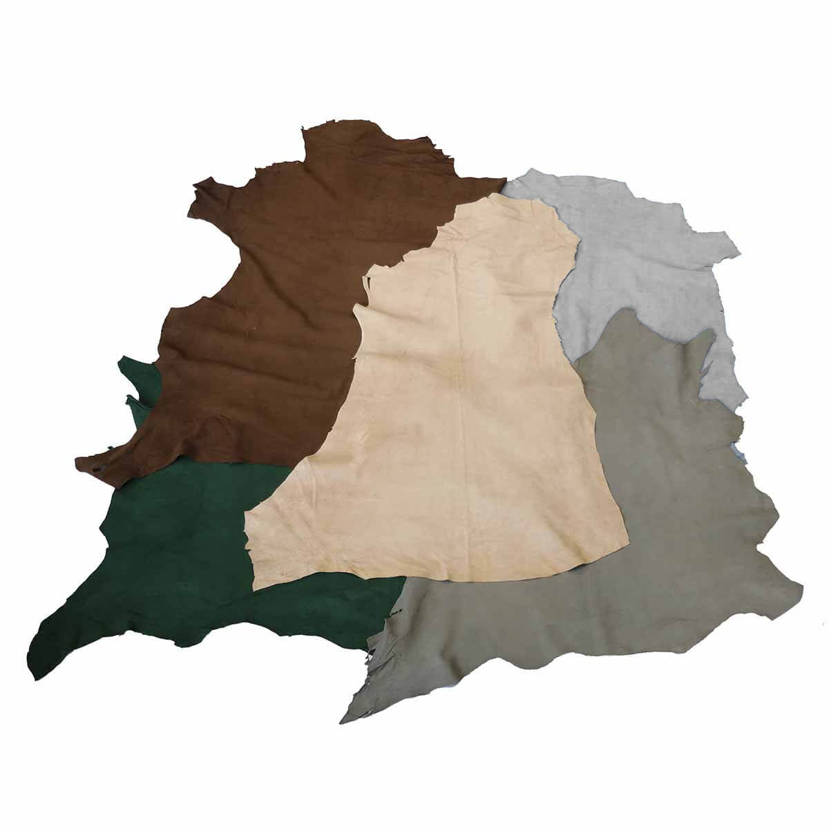 Lot de 5 peaux de cuir de chèvre velours Deco Cuir, couleurs automne, textures douces et variées pour artisanat ou décoration.