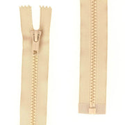 Fermeture à glissière séparable en plastique beige de 6mm, vue détaillée pour couture et mercerie.