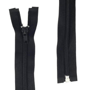 Fermeture à glissière séparable en nylon noir de 6mm, produit de mercerie, avec curseur et dents visibles.