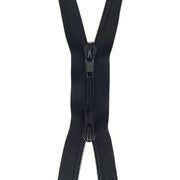 Fermeture à glissière double curseur en nylon noir de 6 mm, produit de mercerie, vue rapprochée.
