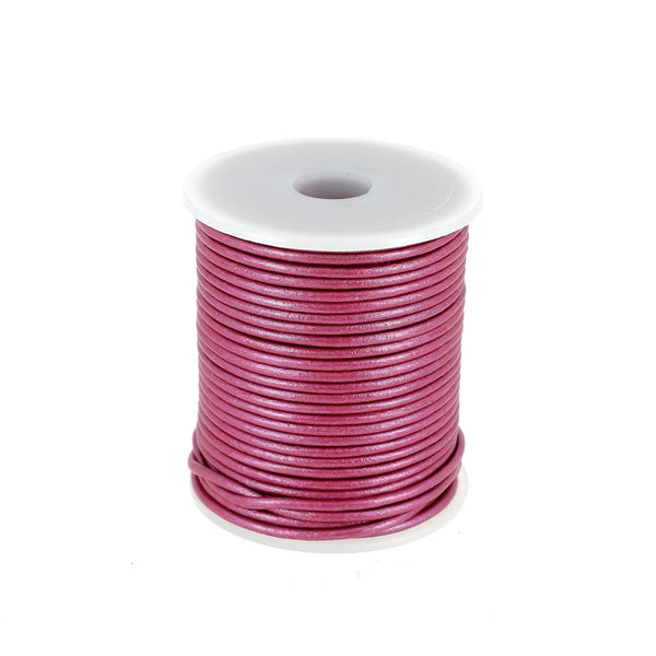 Round leather lace - Diameter 2mm METALLIC FUCHSIA PINK 1 meter of lace
