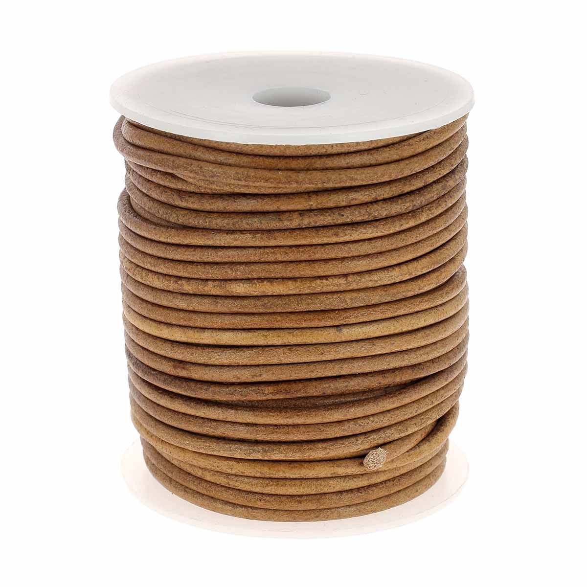 Lacet en cuir teinté Rond - Diamètre 3mm - Tan