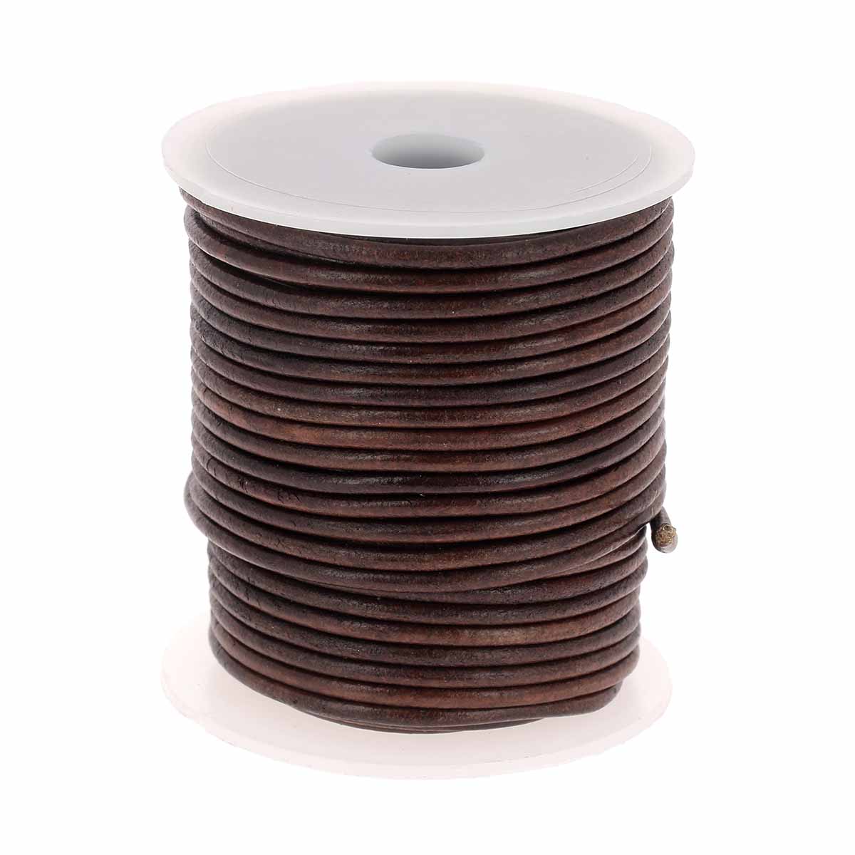 Lacet en cuir teinté Rond - Diamètre 3mm - Chocolat