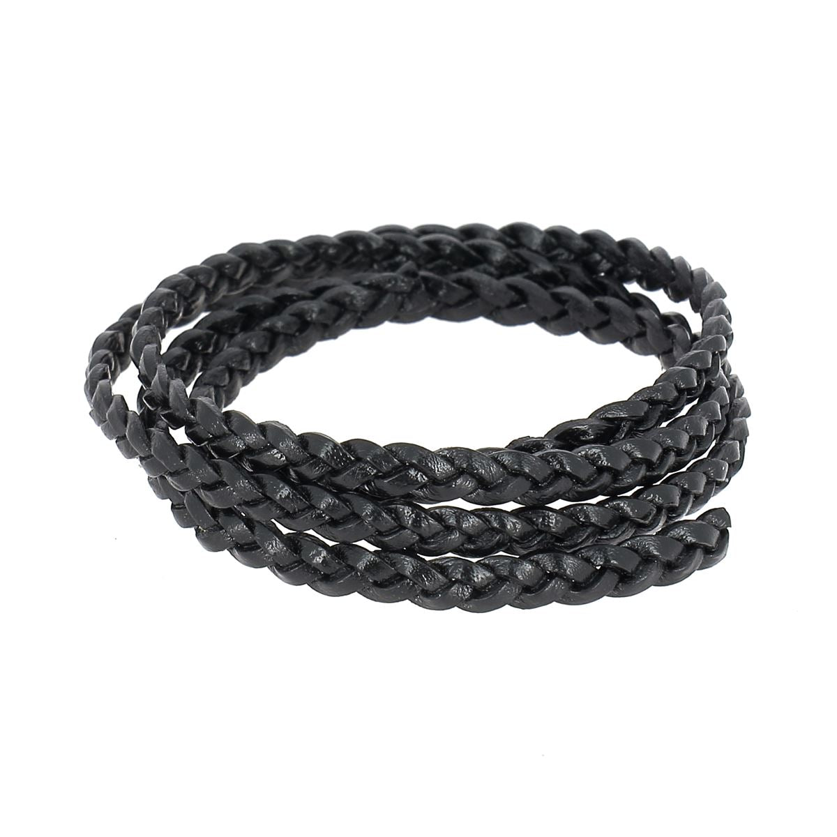 Lacet en cuir pigmenté Plat tressé - Largeur 4mm - Deco Cuir