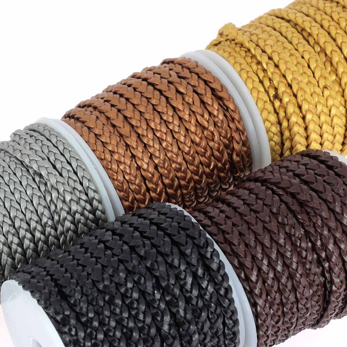 Lacet en cuir pigmenté Plat tressé - Largeur 5mm - Deco Cuir