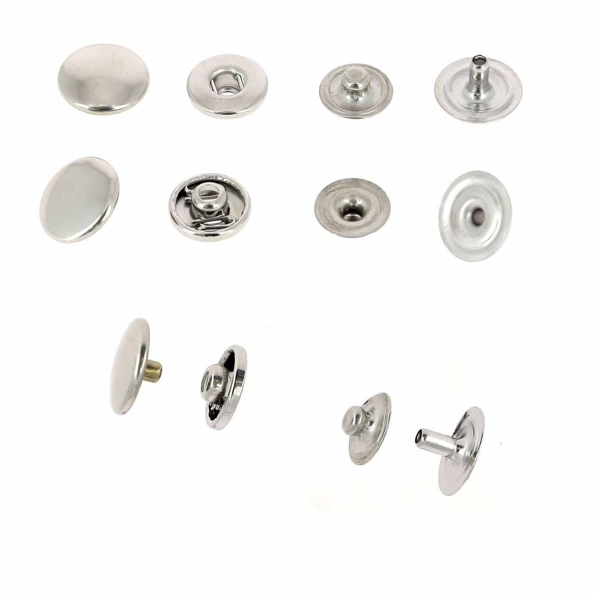 Lot De 50 Boutons Pression Laiton Pur 10mm 12,5mm 15mm - Argent/Bronze/Noir - Rivets Cuir & Vêtements
