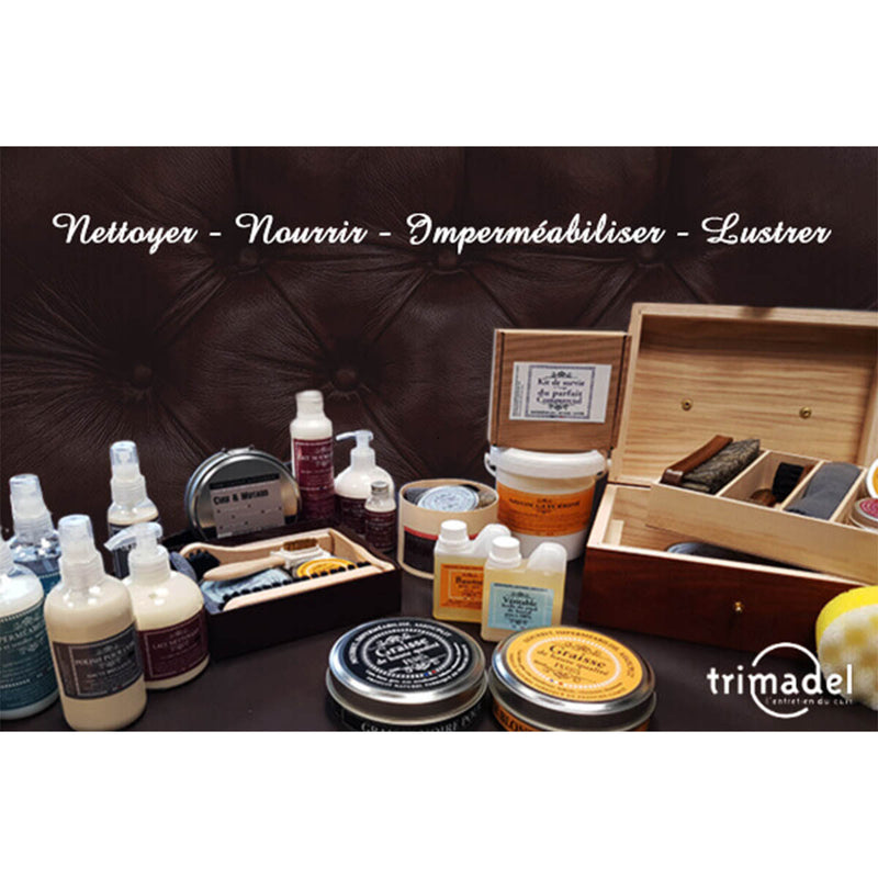 Wooden case for leather care