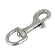 Mousqueton tournant à tirette en inox, bouclerie résistante pour fixation sécurisée, image montrant le mousqueton brillant et ouvrant à tirette