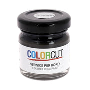 Finition de tranche Colorcut gris foncé, 30ml, en bouteille pour teintures et peintures, appliquée sur une surface.