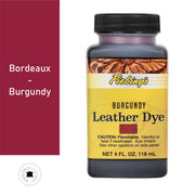 Teinture pour cuir Fiebing's Leather Dye Bordeaux, teinte rouge foncé pour cuir, bouteille de 118 ml.